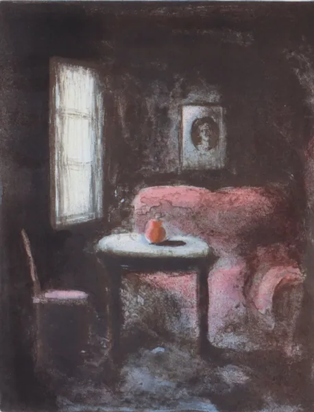 Wenche Øyen, interiør. Litografi.