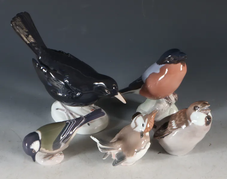 5 fuglefigurer i porselen, B&G.