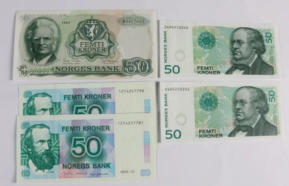 5 stk. 50-kr. Norge