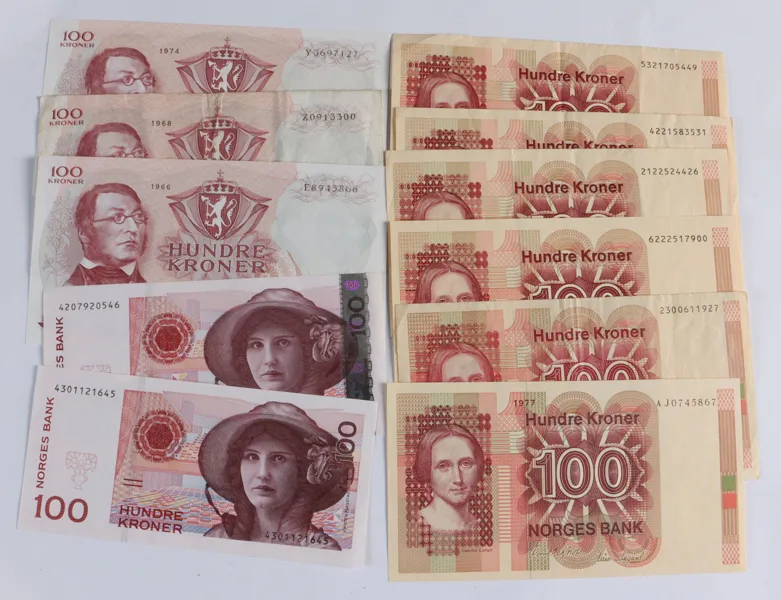 11 stk., 100-kr. Norge.