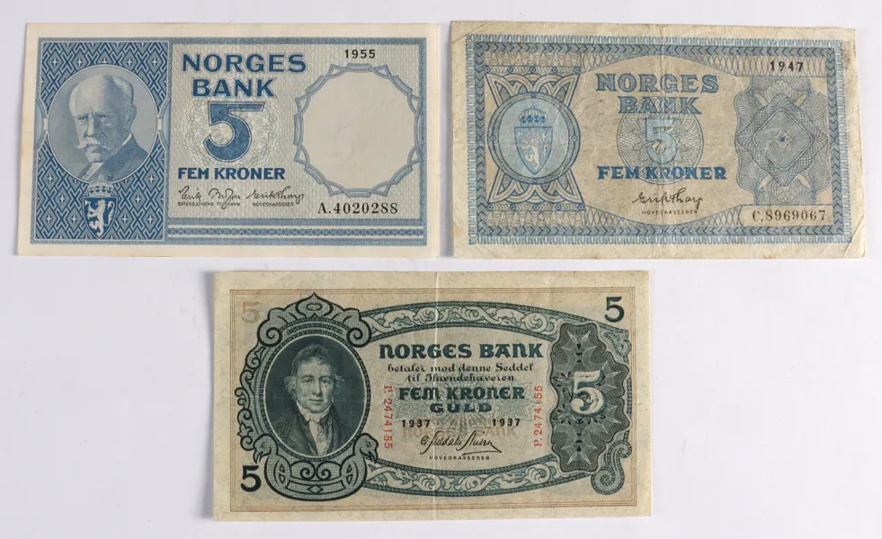 3 stk. 5-kr. Norge