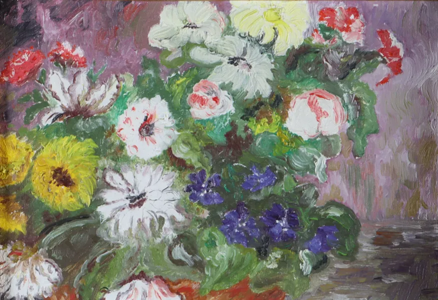 Usignert, blomster. Maleri.