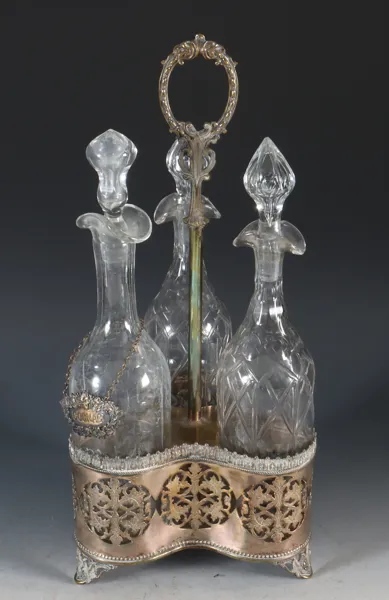 Flaskestativ med 3 flasker, tidlig 1900 t.