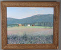 Torleif Haugen, landskap m/gård. Maleri.