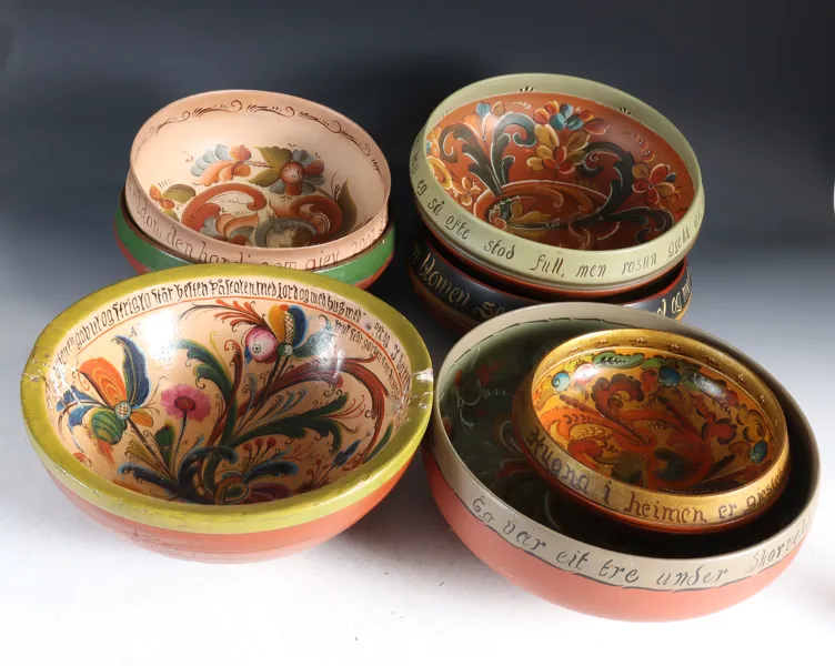 7 rosemalte ølboller, 1800 og 1900 t.