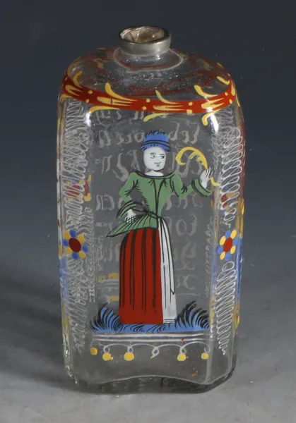 Dekorert flaske i glass, Tyskland 17/1800 t.