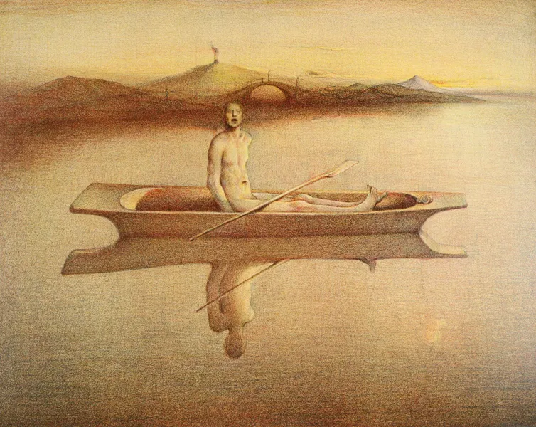 Odd Nerdrum, Mann i tømmerstokk. Lito.