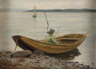 Haakon Kaulum, gutt i båt. Maleri.
