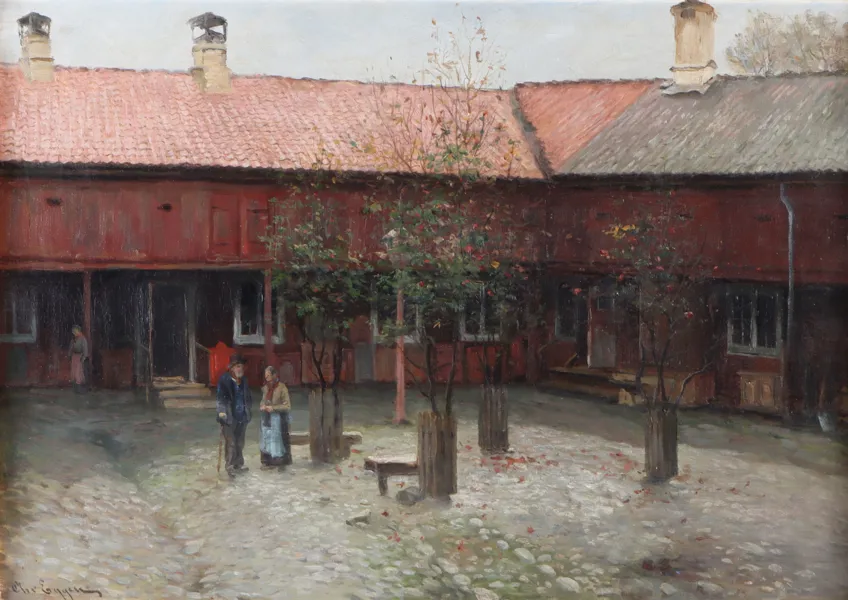 Christian Eggen, gårdstun. Maleri.