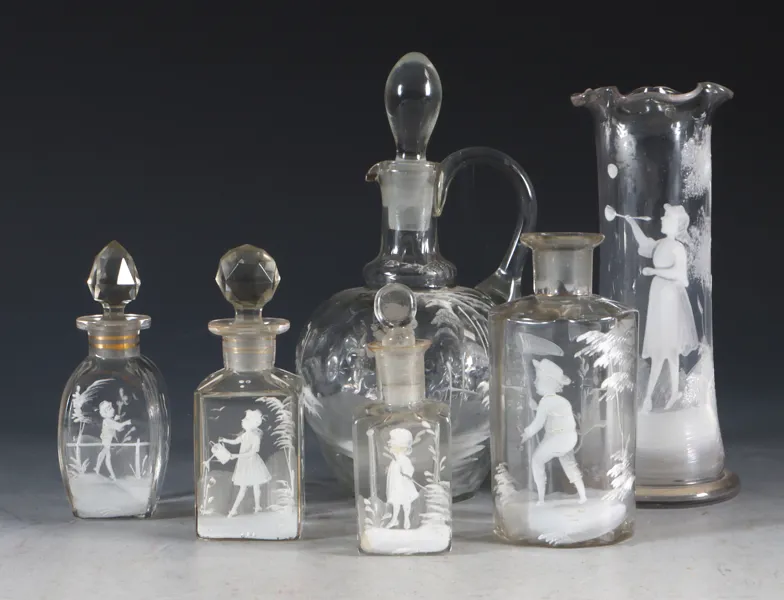 6 div. i glass, Mary Gregory.