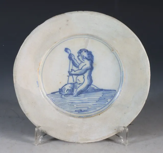 Platte dek. i blått, Delft 1640-60.