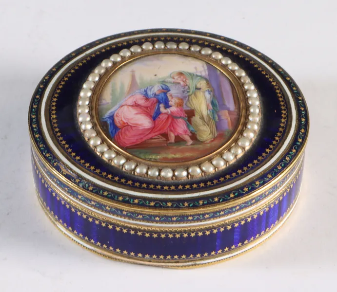 Snusboks i gull og emalje, Sveits 1700 t.