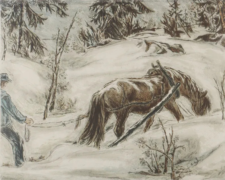 Harald Kihle, Skogshesten. Litografi.