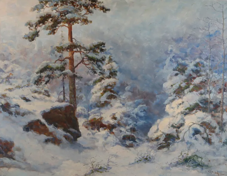 Utydelig signert, vinter. Maleri.